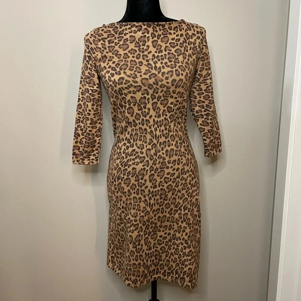 Lauren Ralph Lauren Cheetah Print Form‎ Fitting Knit Mini Dress